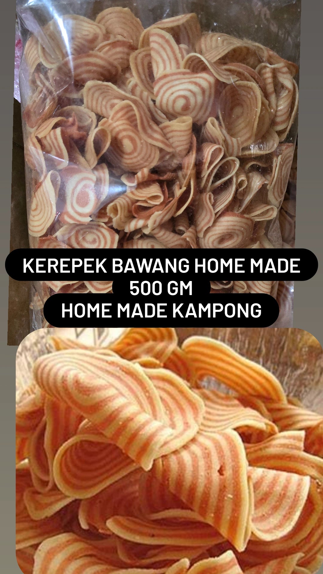 Kerepek Bawang home made kampong 500 gm